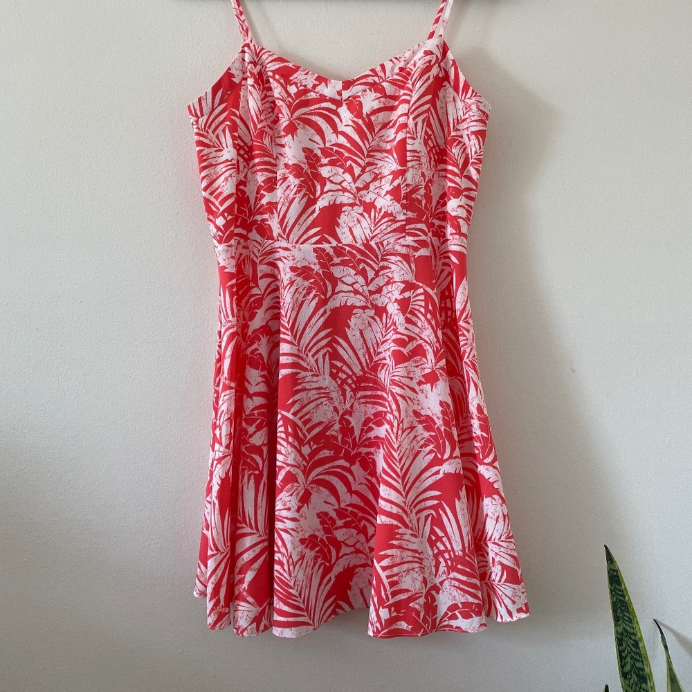 American Eagle Tropical Patterned Pink Dress with Back Cutouts